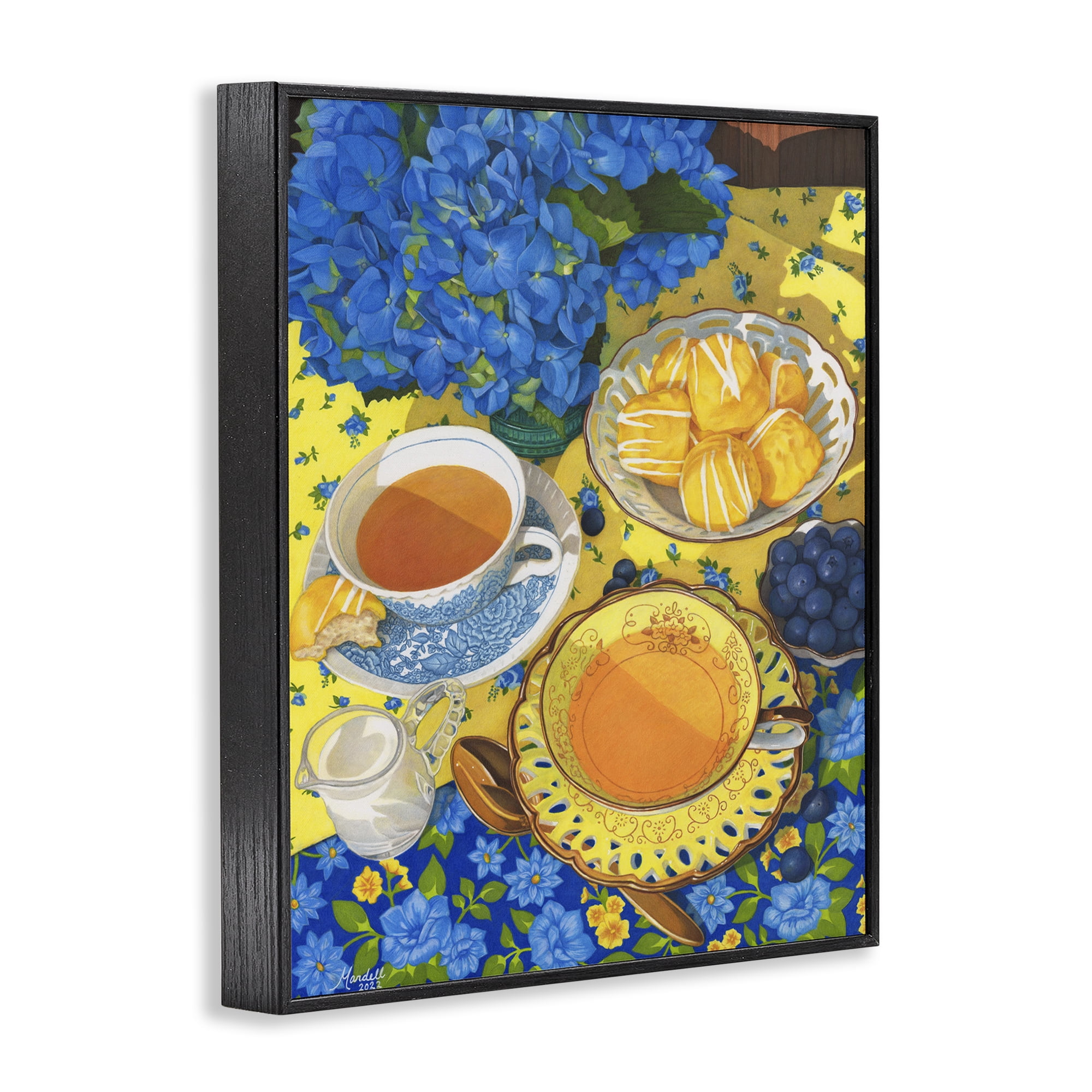 Stupell Industries Blue & Yellow Tea Party Food & Beverage Painting Black Framed Art Print Wall Art, 11 x 14