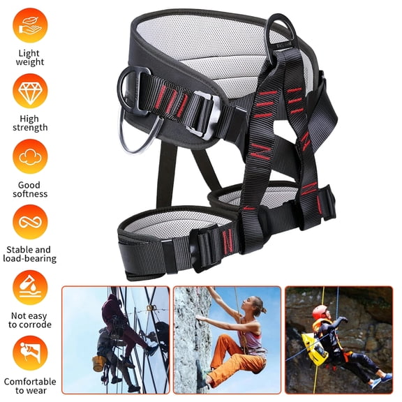 Half Body Climbing Harness, Adjustable Safety Harness for Rock Climbing, Rappelling, Tree Climbing, Fire Rescue, Aerial Work, Waist Leg Protection Safety Belt with D-Rings, Size 70-145cm Waist