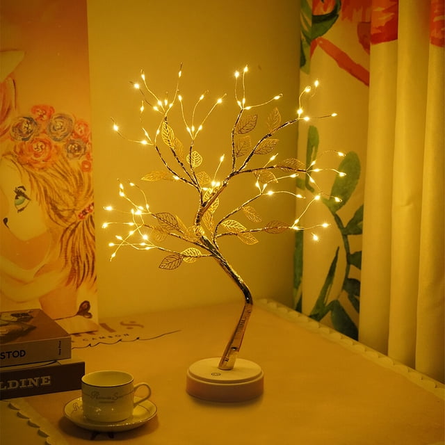 Inteprter Mini lámpara de árbol de Navidad con Control remoto para el hogar, dormitorio, luz interior, lámpara de árbol bonsái, dormitorio Iluminación y accesorios 72 LED
