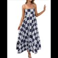 thumbnail image 1 of Vestido Maxi Estampado para Mujer, con Tirantes Finos, Floral, Estilo Bohemio, Fluido, para Playa y Vacaciones de Verano. Cuadrados Negros L, 1 of 7