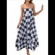 thumbnail image 1 of Vestido Maxi Estampado para Mujer, con Tirantes Finos, Floral, Estilo Bohemio, Fluido, para Playa y Vacaciones de Verano. Cuadrados Negros M, 1 of 7