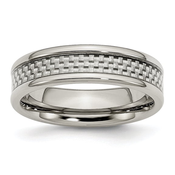 Stainless Steel Grey Carbon Fiber 6mm Polished Band Ring - Size 7.5