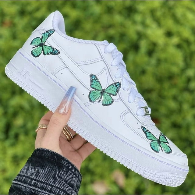 Air Force 1 Custom LightGreen Monarch Butterfly Fun Shoes Mens Womens Kids Sizes