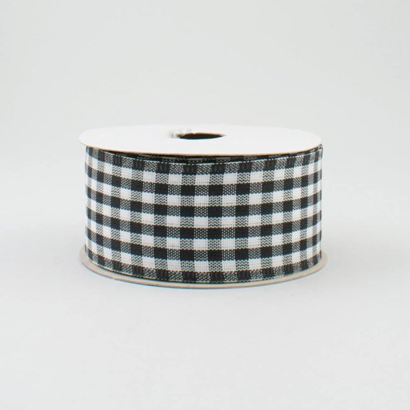 1.5" Wide Gingham Check Wired Ribbon Black & White 10 Yards