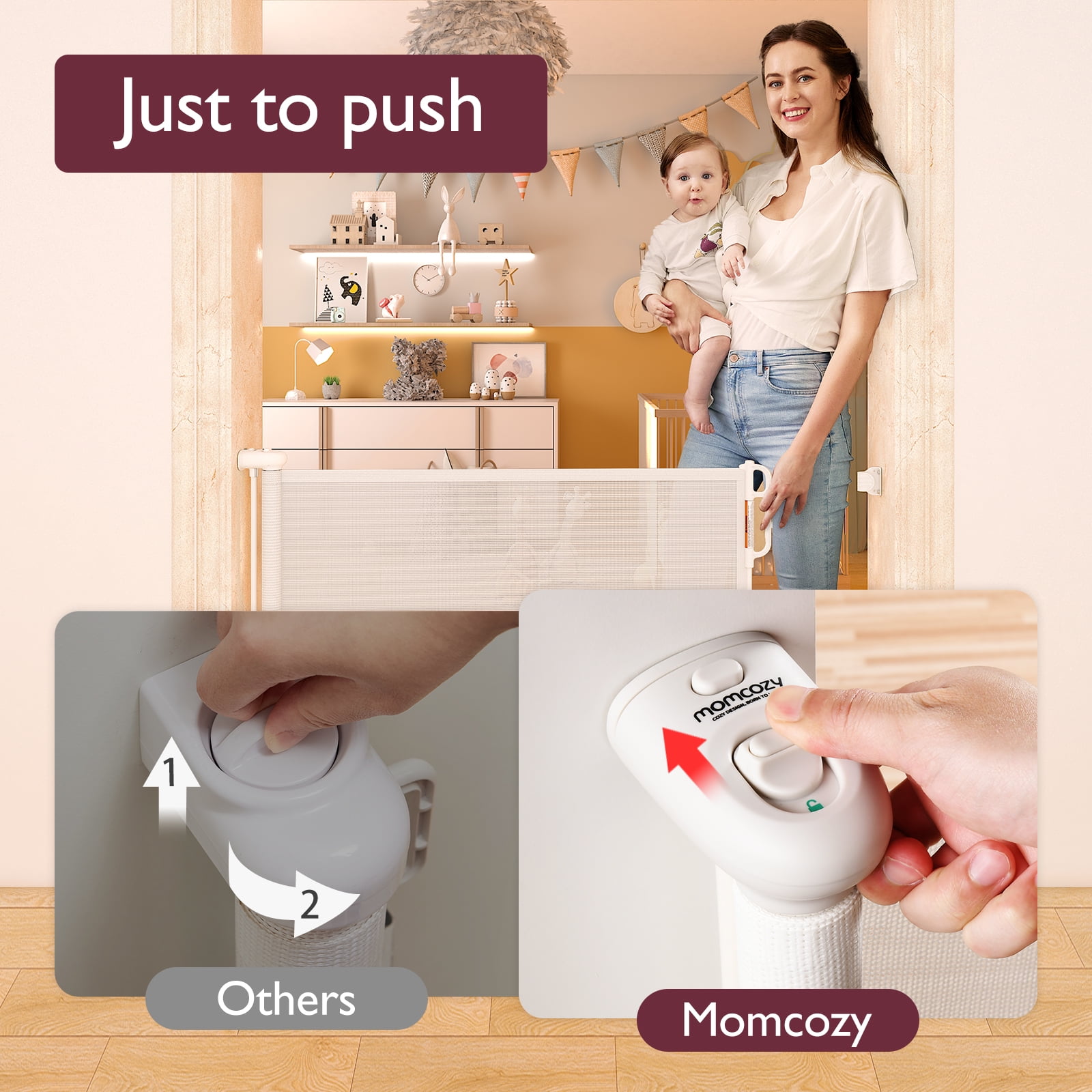 Momcozy Retractable Baby Gate, 33" Tall, Extends up to 55" Wide