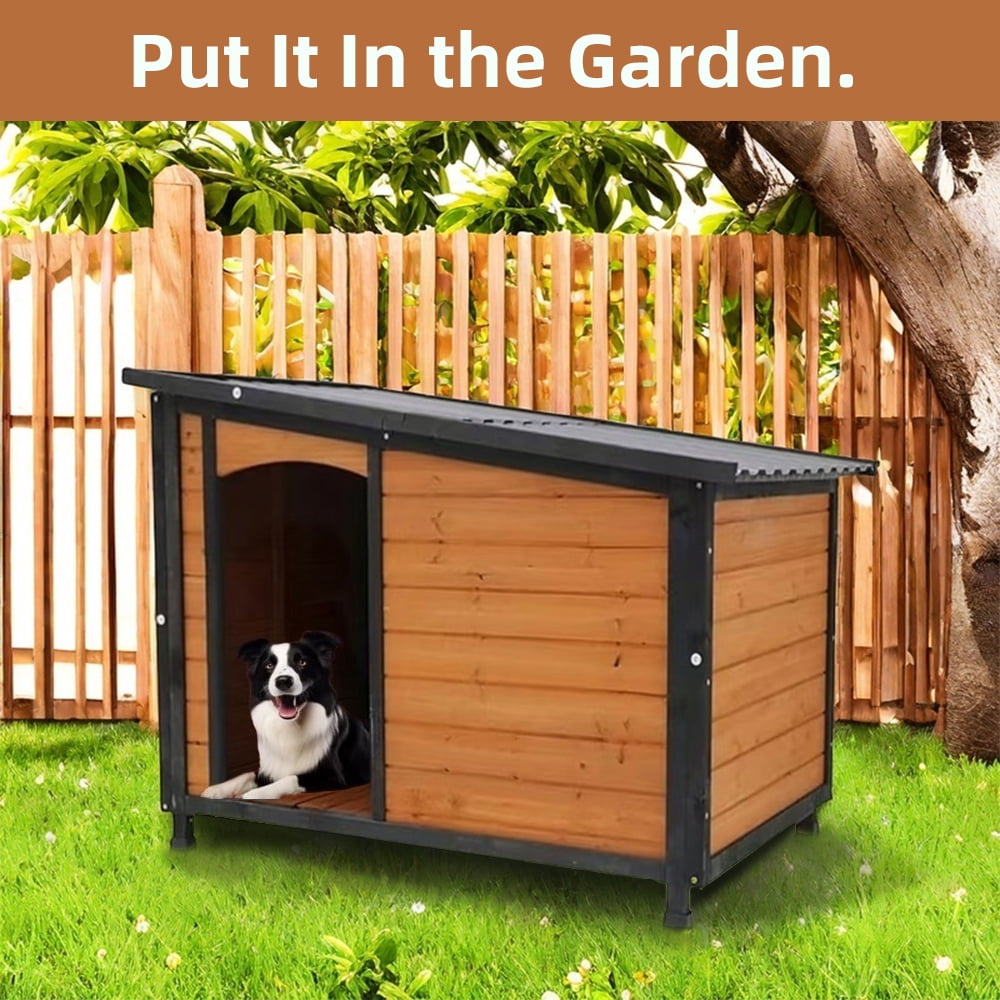 MIDOQIN Dog House Outdoor Indoor, Wooden Dog Kennel with Winter Raised Feet Puppy Shelter