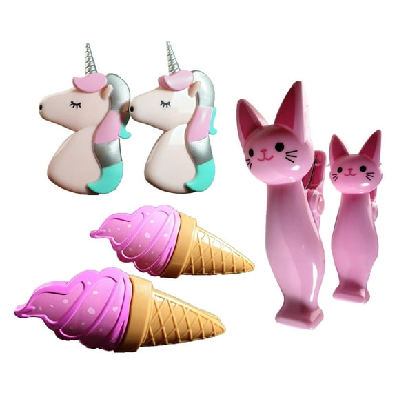 3 Set (6 Ct) Pink Cat, Pink Unicorn, Pink Ice Cream Beach Towel Clips Jumbo Size for Beach Chair, Cruise Beach Patio, Pool Accessories, Household Snacks Clip, Baby Stroller Clips by C&H Solutions