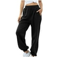 thumbnail image 2 of haxmnou women's cinch bottom sweatpants pockets high waist sporty gym fit jogger pants lounge trousers black l, 2 of 9