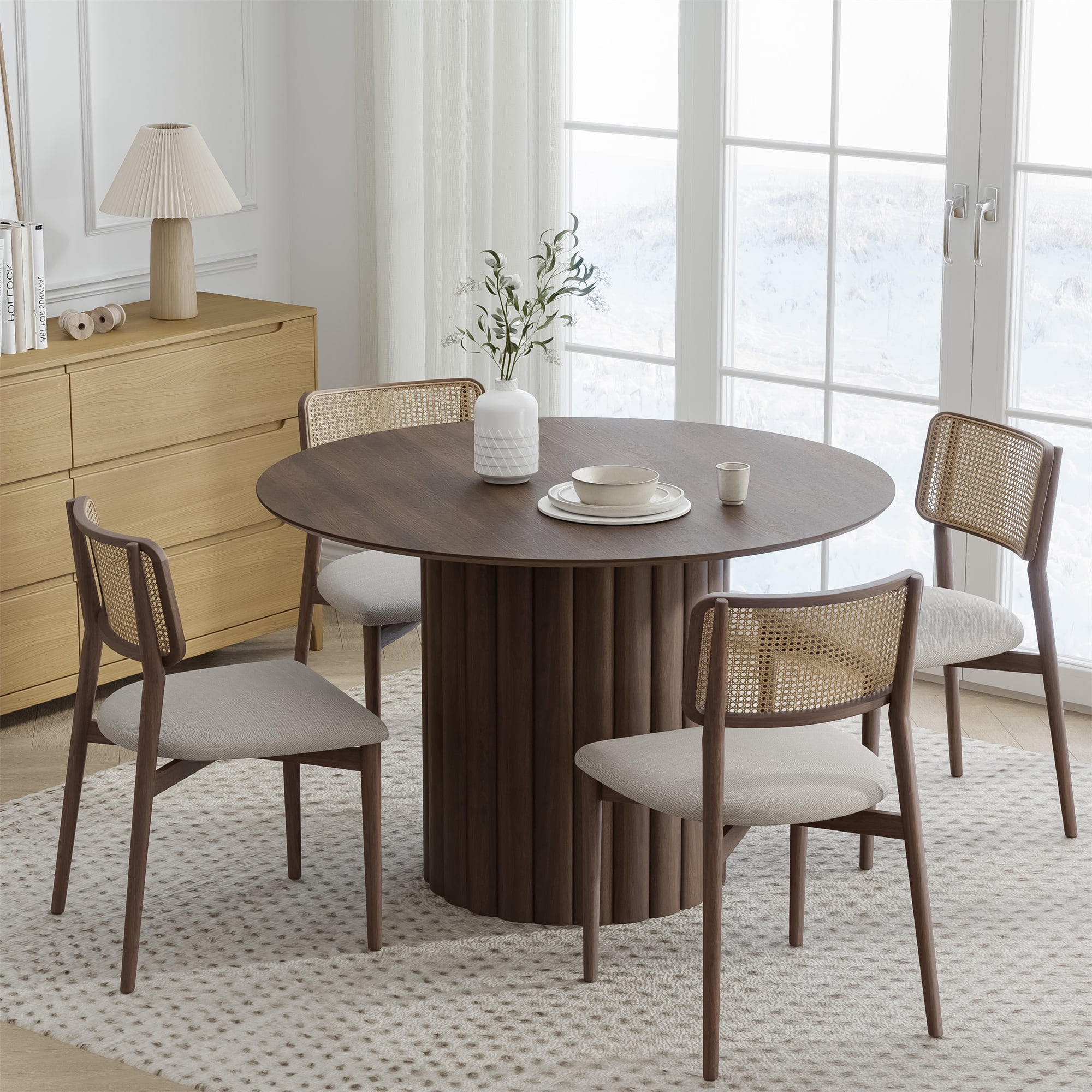 46 in. Soild Wood Walnut Dining Table Round Kitchen Table