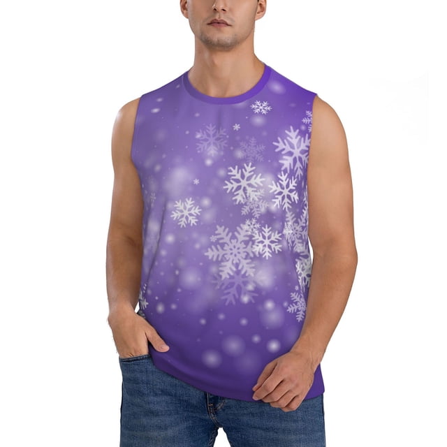 Fotbe Snowfall Sky White Purple Men's Camiseta sin Mangas Estampada para Hombres, Playera Casual para Gimnasio, Entrenamiento, Playa-Small