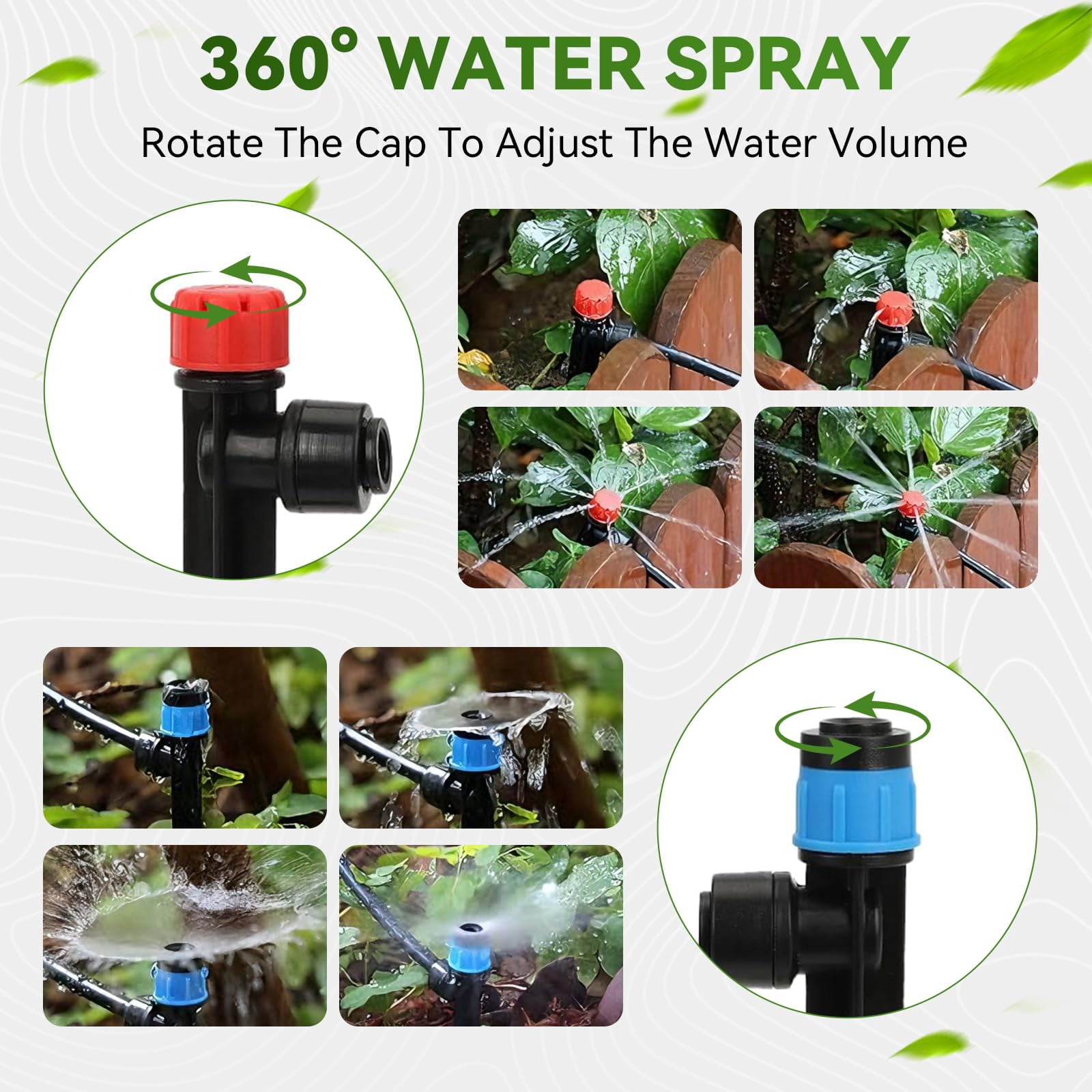 Drip Irrigation System 106ft Automatic Garden Watering With 1/2" & 1/4" Fast-lock Tubing Adjustable Nozzles Sprinklers Quick-connect Kit For Lawn Potted Plants
