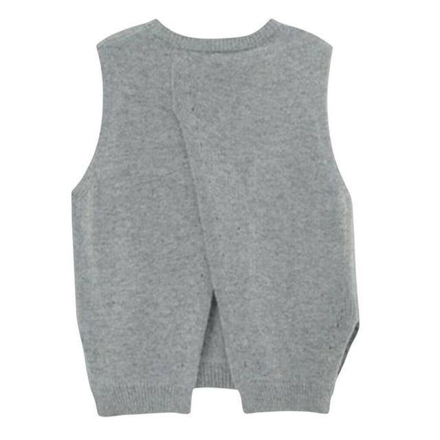 Sonducket Primavera otoño mujer chaleco de punto reutilizable lavable Color sólido transpirable suelto niñas señoras suéter sin mangas ropa Prendas para la parte del cuerpo Gris XXL