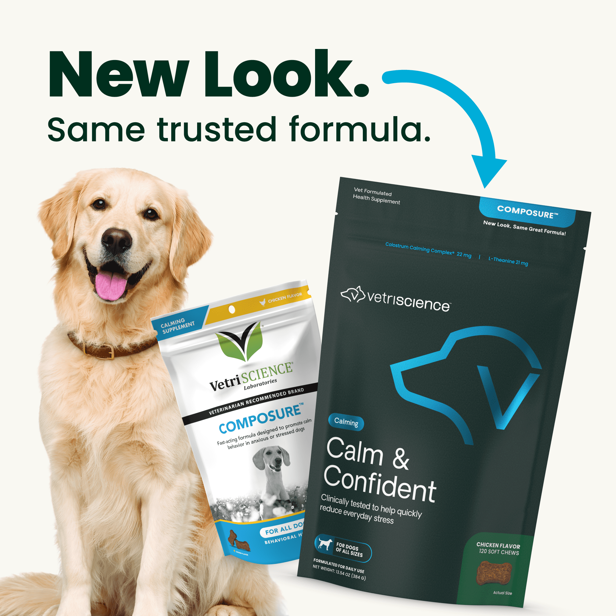 VetriScience Composure Calm & Confident Clinically Tested Chicken Flavored Chews, Calming & Anxiety Supplement for Dogs, 120 count