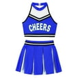 thumbnail image 4 of YONGHS Kids Girls Cheer Leader Costume Cheerleading Uniform Outfit Top Vest Pleated Skirt 2PCS Set Royal Blue 14, 4 of 5