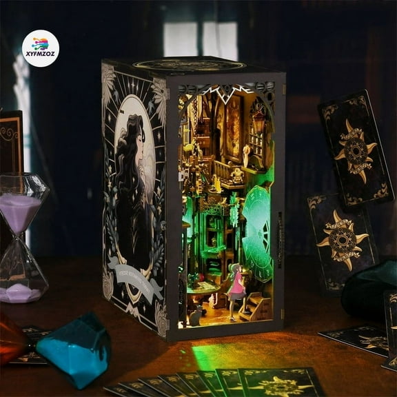 XYFMZOZ DIY Magical Divination Book Nook Kit, Miniature Fortune Teller Bookshelf Decor with LED Lights, Creative Gift