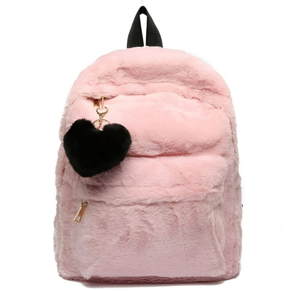 GASTROPOD Cute Fuzzy Backpack for Aesthetic Supplies Fuzzy Plush Backpack, Kawaii Furry Plush Daypack for Teens (Pink)