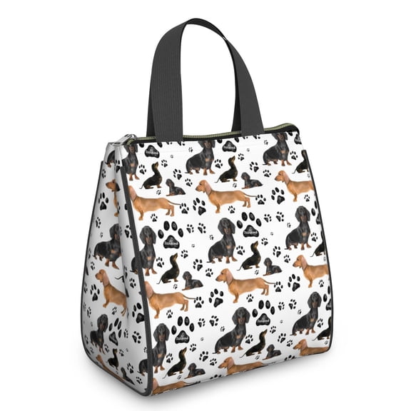 Dachshund Footprint Insulated Lunch Bag for Women & Adults,Large Portable Soft Cooler Lunch Bag,Thermal Food Storage Tote with Pearl Cotton,8.66L,8.75x5.75x9.5 Inch