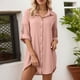 thumbnail image 2 of Vestido camisero de manga corta para mujer - Vestido informal de verano con botones y bolsillos irregulares, 2 of 5