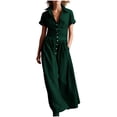 thumbnail image 2 of Karymi Solid Shirt Maxi Dress, Button Down Collared Short Sleeve A-Line Long Dress with Pockets, Casual Flowy Summer Dress Maxi Dress, 2 of 6