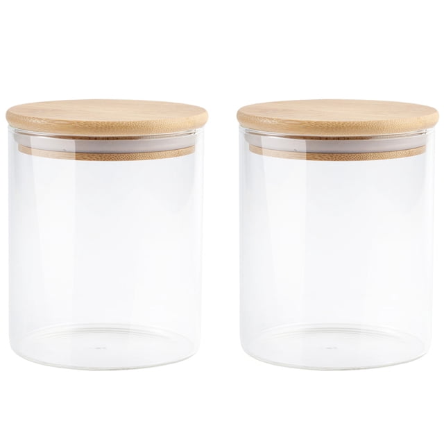 EeaseCA 2pcs Glass Storage Jars Kitchen Sealed Containers with Bamboo Lid (250ML)