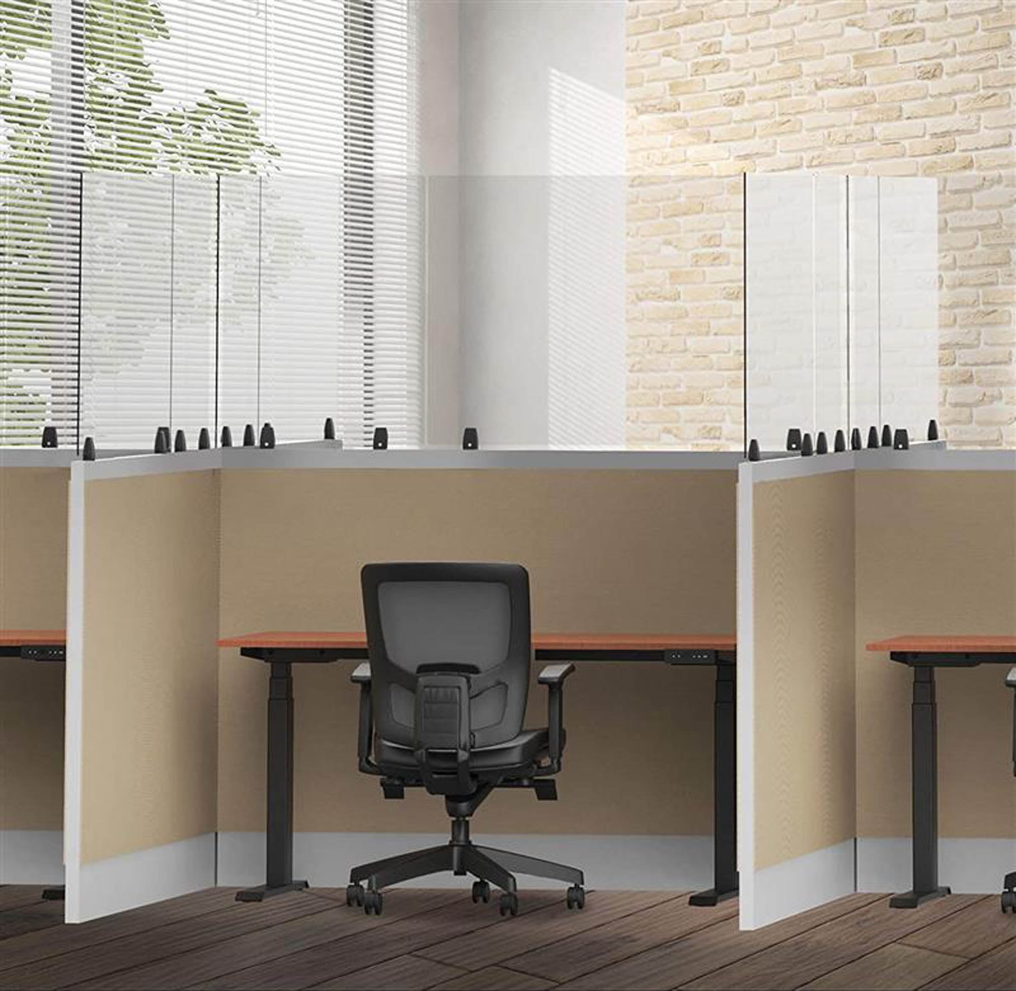 Offex Clear Cubical Desktop Panel, Freestanding Protective Acrylic Shield and Sneeze Guard