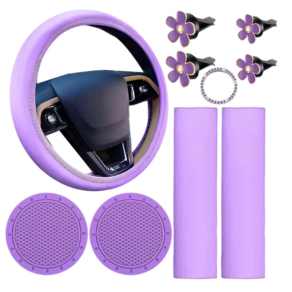For Most Cars Feminine Car Decor Car Accessories Set Car Interior Decoration Pink Stylish Steering Wheel Cover