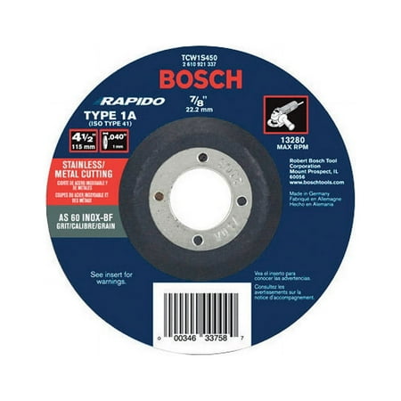 UPC: 0000346337587 | Bosch Grit Rapido Heavy Duty Abrasive Wheel  4-1/2 in Dia X 0.04 in T  60 Grit  7/8 in Arbor 25 Pack