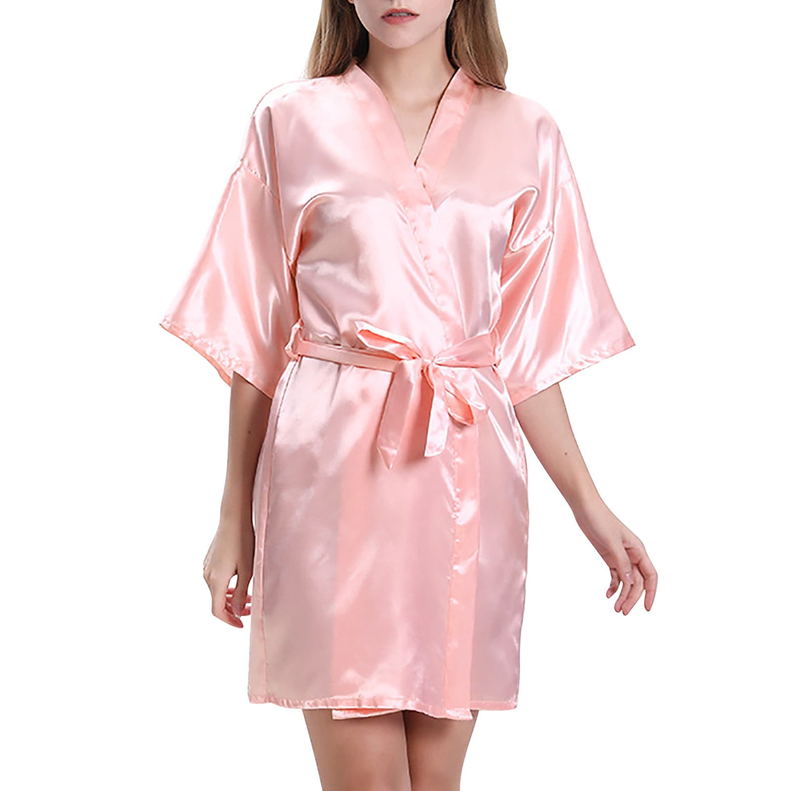 Women's Nightgown Satin Solid Color Bandage Nightgown Cardigan Bathrobe ...