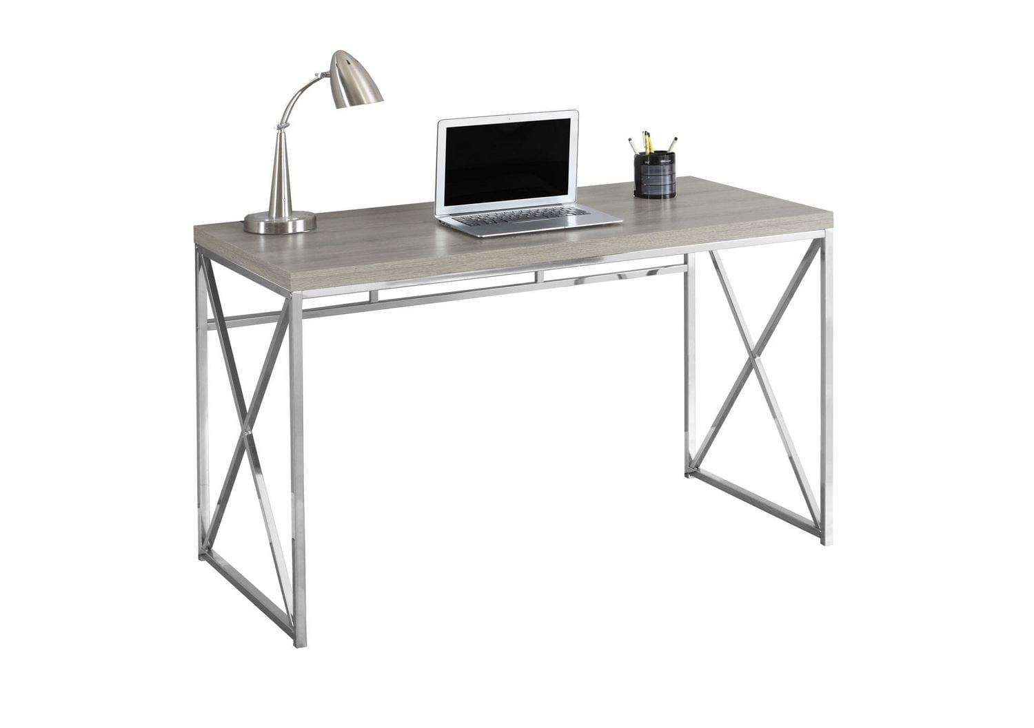 Monarch Specialties Computer Desk, Home Office, Laptop, Work, Metal, Laminate, Brown, Chrome, Contemporary, Modern