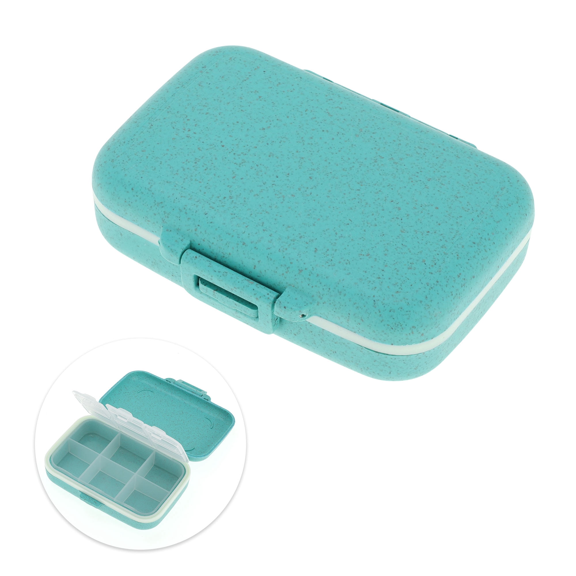 Unique Bargains 6 Grids Single Layer Pill Box for Travel 1 Pc Blue