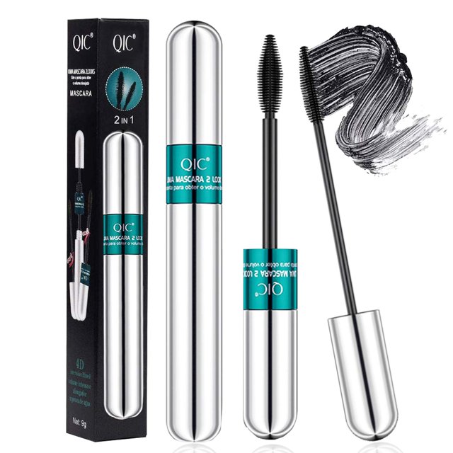 Máscara de pestañas doble en uno, máscara de pestañas de fibra de seda, máscara de pestañas resistente al agua para extensiones de pestañas, pestañas negras gruesas y alargadoras, cosméticos