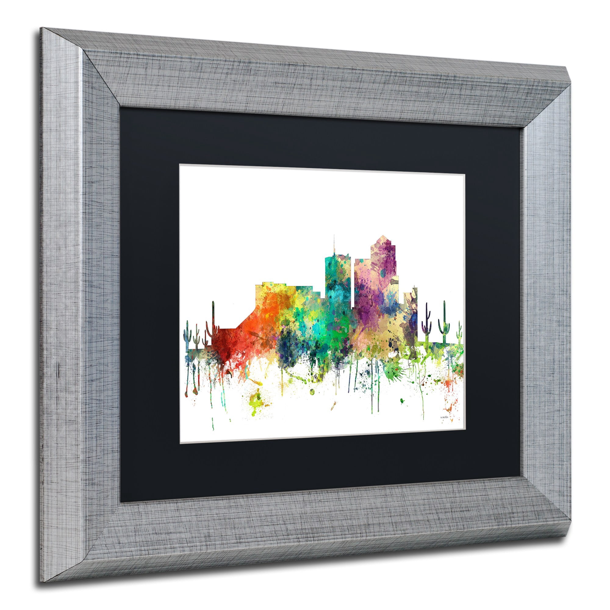 Trademark Fine Art "Tucson Arizona Skyline SP" Canvas Art by Marlene Watson, Black Matte, Silver Frame