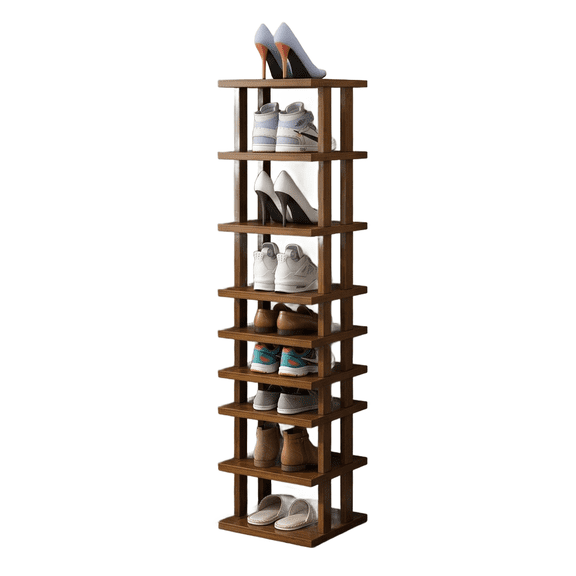 9 Tier Bamboo Shoe Rack, Narrow Space-Saving Shoe Organizer Tall Tower for Entryway , Closet & Bedroom, Tawny