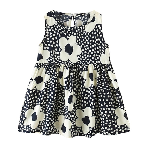 CAICJ98 Toddler Baby Girl Dress Kids Summer Outfit Casual Cartoon Round Neck A-Line Beach Dresses for Little Girls Black,4-5 Years
