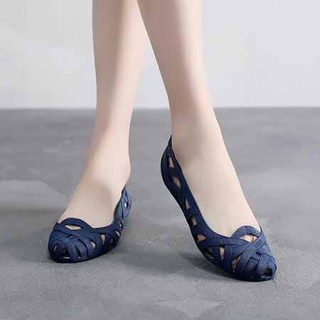 

XIAQUJ Fashion Hollow Out Women Breathable Sandals Summer Home Shallow Pointed Sandals Leisure Beach Flat Bottomed Sandals Sandals for Women Blue 7.5(39)