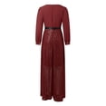 thumbnail image 4 of JULMCOMO Jumpsuits for Women Sequin Wide Leg Deep V Neck Dressy Jumpsuits Long Sleeve Belted Waist Evening One Piece Summer Rompers Wine 2XL, 4 of 6