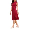 thumbnail image 4 of INSPIRE CHIC Women's A-Line Sleeveless Dress Pleated Neck Tie Waist Summer Work Flare Dresses XL Red, 4 of 5