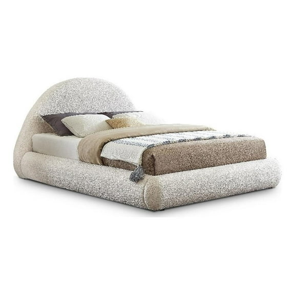 Pemberly Row Modern / Contemporary Soft Cream Teddy Fabric King Bed