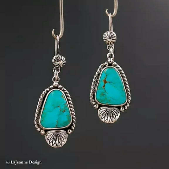 QQTDFG Women Retro 925 Silver Hook Earrings Turquoise Dangle Drop Wedding Party Jewelry-#2