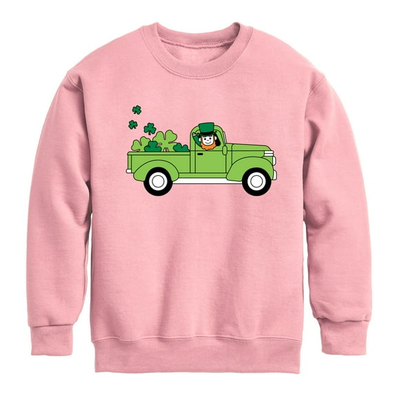 Instant Message - St. Patrick's Day - Leprechaun Truck - Delivering Luck - Toddler And Youth Crewneck Fleece Sweatshirt