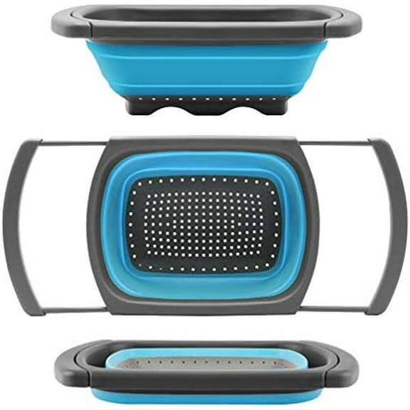 Colander Collapsible, Colander Strainer Over the Sink Food Colanders Strainers with Extendable Handles, 6-Quart, Dishwasher-Safe Kitchen Folding Strainer for Pasta, Veggies and Fruits