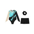 thumbnail image 5 of Miutii Girls 3Pcs Gymnastics Outfits Long Sleeve Jersey Leotards with Athletic Shorts Hair Band Balllet Unitards Lake Blue 6, 5 of 7