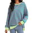 thumbnail image 1 of Sudadera a Rayas para Mujer ATHLECHIC Ajuste Holgado de Manga Larga Cuello Redondo Top XL Verde Rosa, 1 of 4