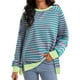 thumbnail image 1 of Sudadera de Rayas para Mujer ATHLECHIC Ajuste Holgado de Manga Larga Cuello Redondo Top L Verde Rosa, 1 of 4