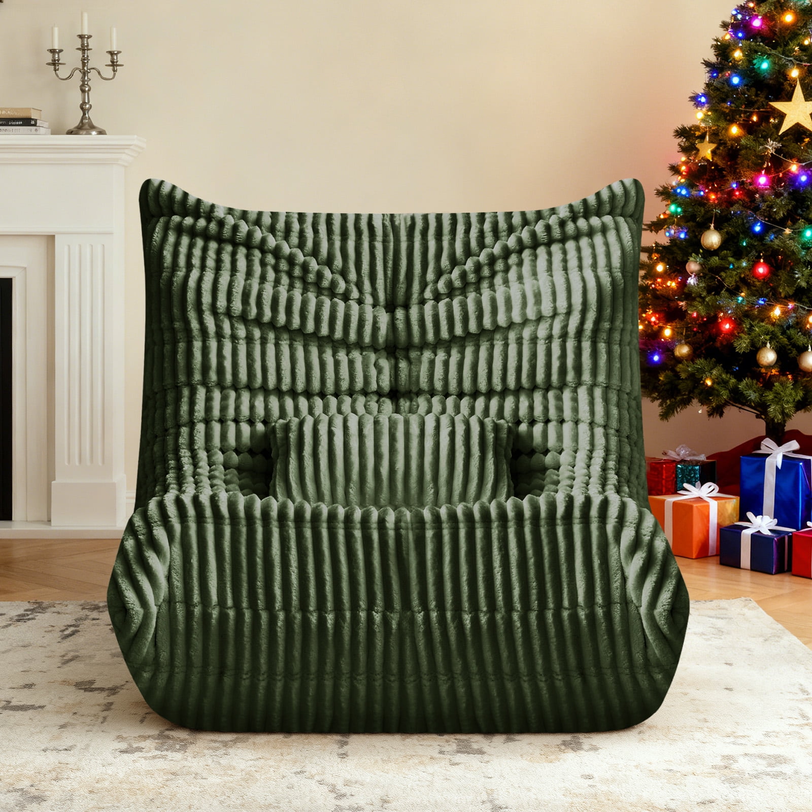 Bean Bag Chair for Adults with Lumbar support pillow Memory Foam Giant Bean Bag Sofa with Corduroy Material Lazy Sofa for Living Room Bedroom Dorm Office, Green