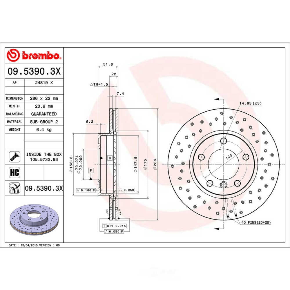 Brembo 09.5390.3X XTRA Disc Brake Rotor