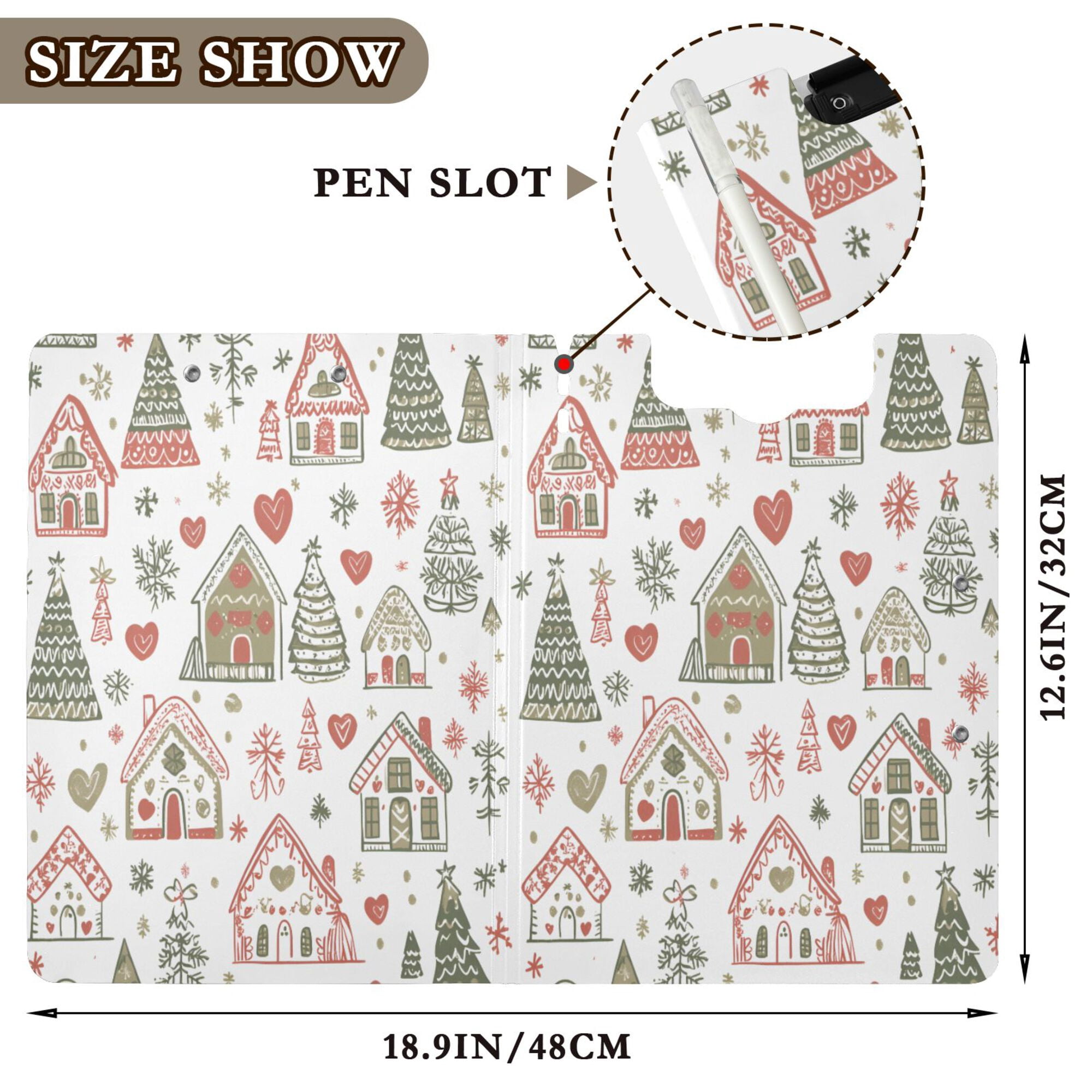 FORMRS A4 Clipboard Folder with Pen Holder Horizontal Foldable School Office Binder, Nordic Christmas House