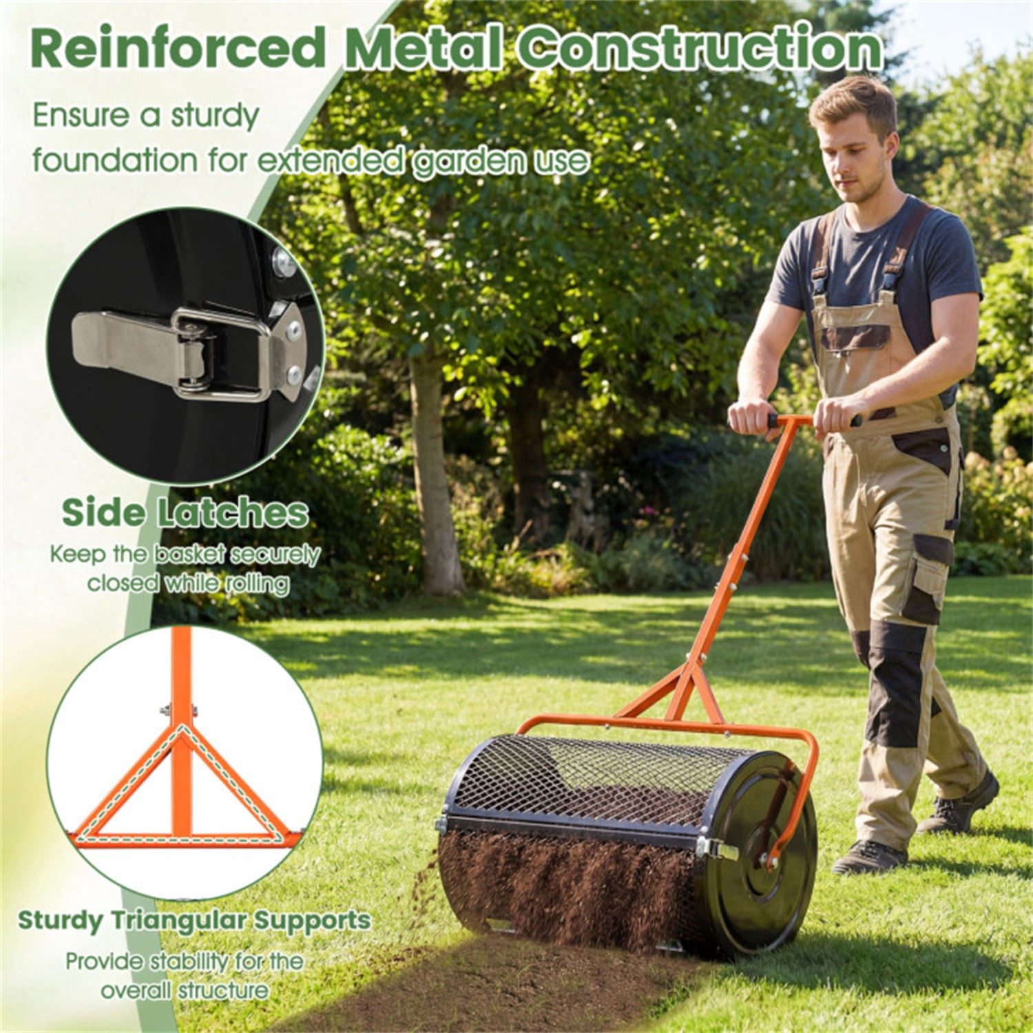 24" Lawn Topdressing Spreader with 0.75"×0.5" Mesh, Compost Spreader for Soil Sand Fertilizer Orange
