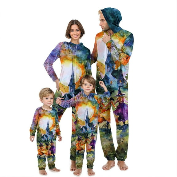 AGWOLF Halloween Pajamas for Family Long Sleeve Zip Up Onesies Pjs Halloween Pajamas for Family Matching Sets Holiday Jammies Sleepwear Loungewear Mom S