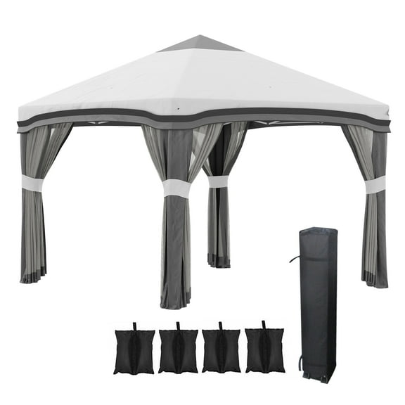 10' X 10' Pop Up Canopy Tent with Netting,Instant Tents for Parties,portable,Can Accommodate 10 People and Chairs,Height Adjustable,with Wheeled Carry Bag and 4 SandBags for Outdoor,Garden,Patio, Gray